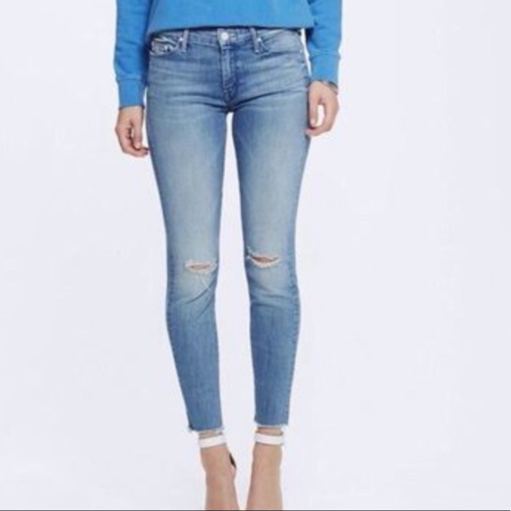 Mother ankle fray light wash denim